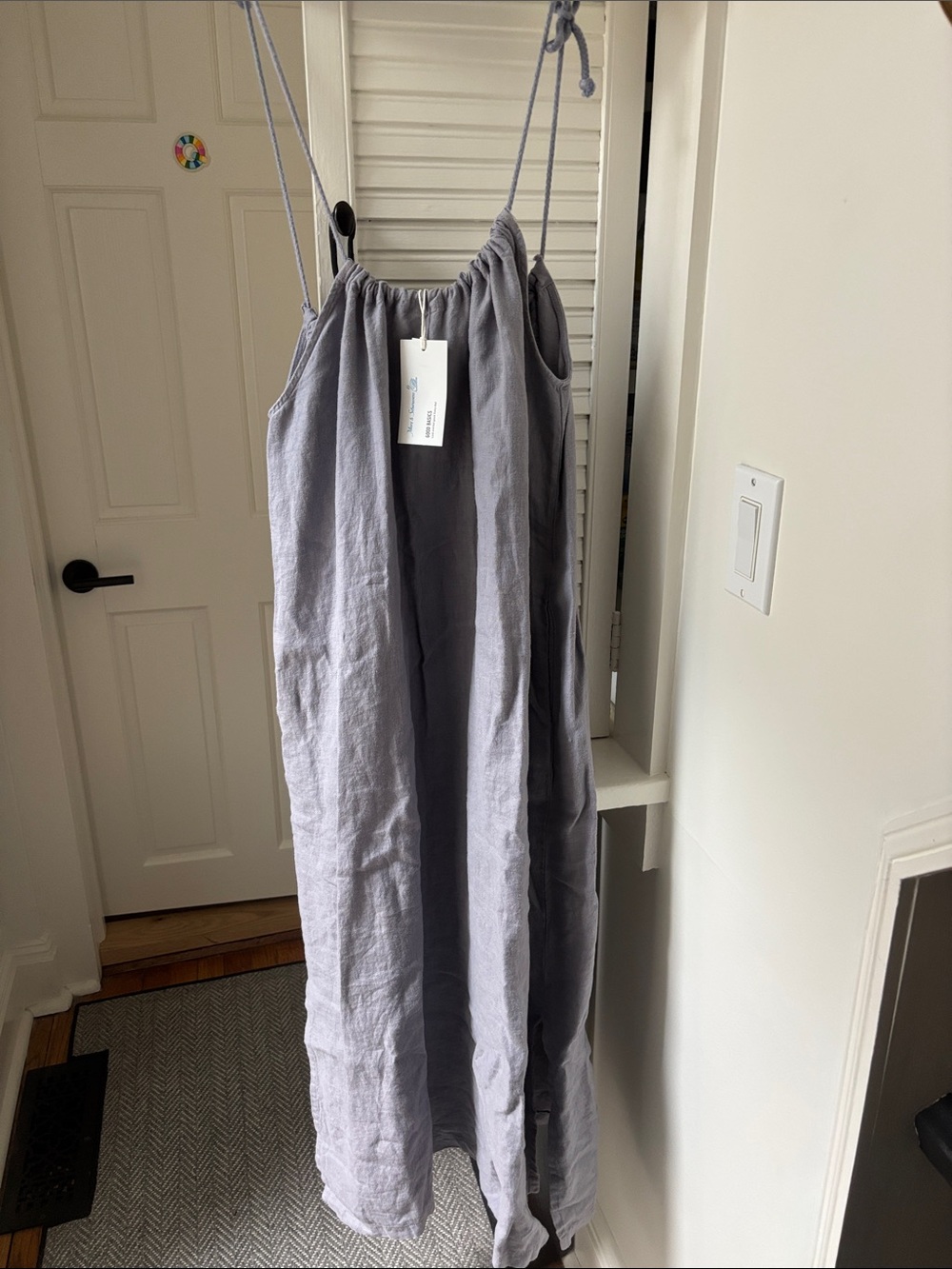 Merz Schwanen Light Gray/lilac Linen Maxi Dress with Adjustable Straps